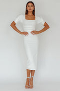 Valette Puff Sleeve Midi Dress White