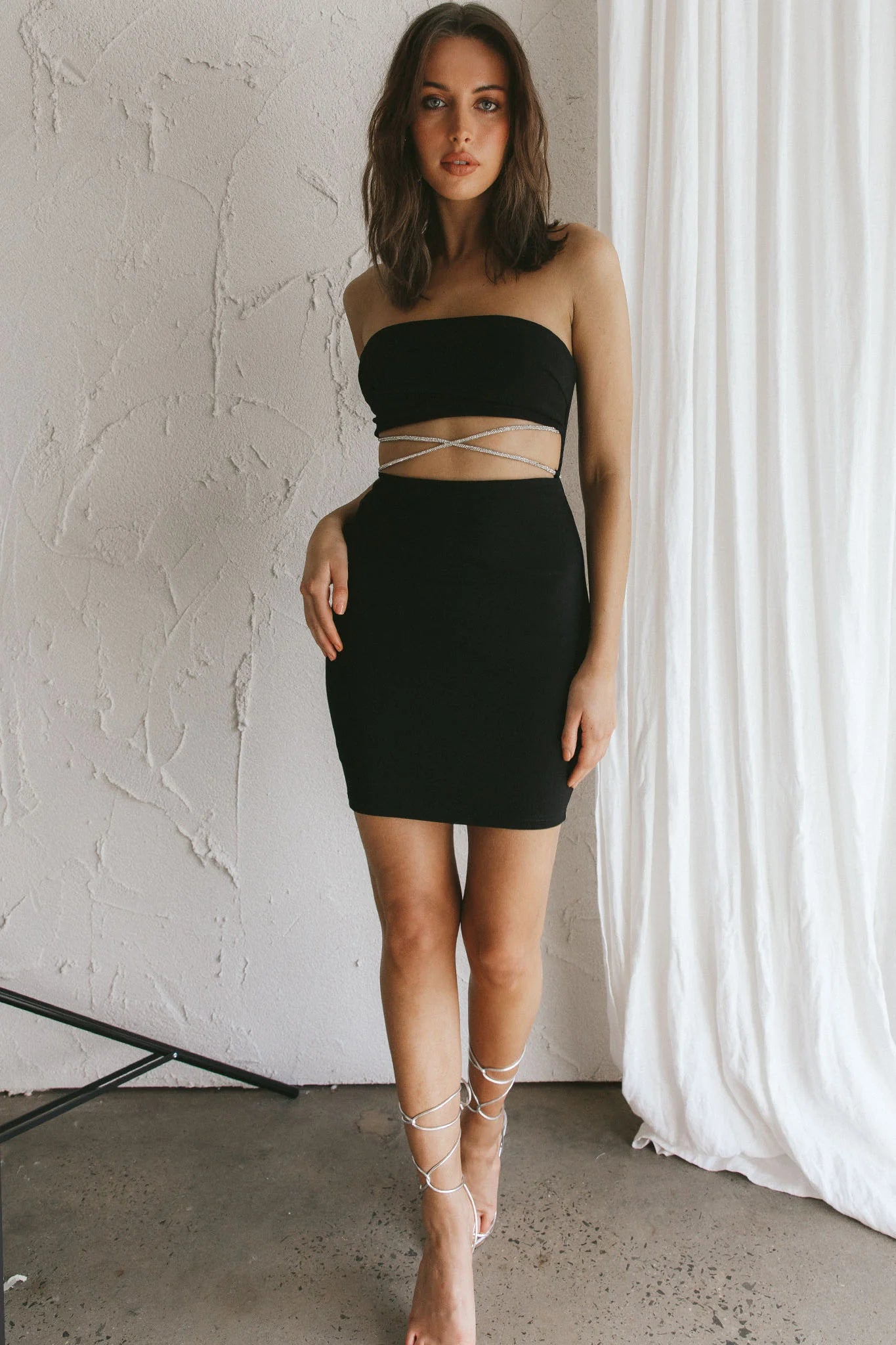 Nohemi Strapless Diamante Mini Dress Black