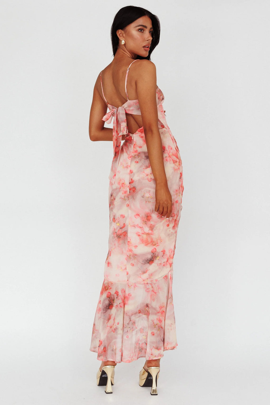 Sayna Ruched Front Midi Dress Floral Pink