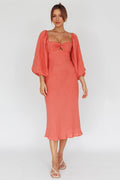 Betina Twist Bust Long Sleeve Midi Dress Lipstick