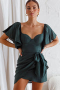 Aphrodite Molded Bust Angel Sleeve Wrap Dress Forest Green