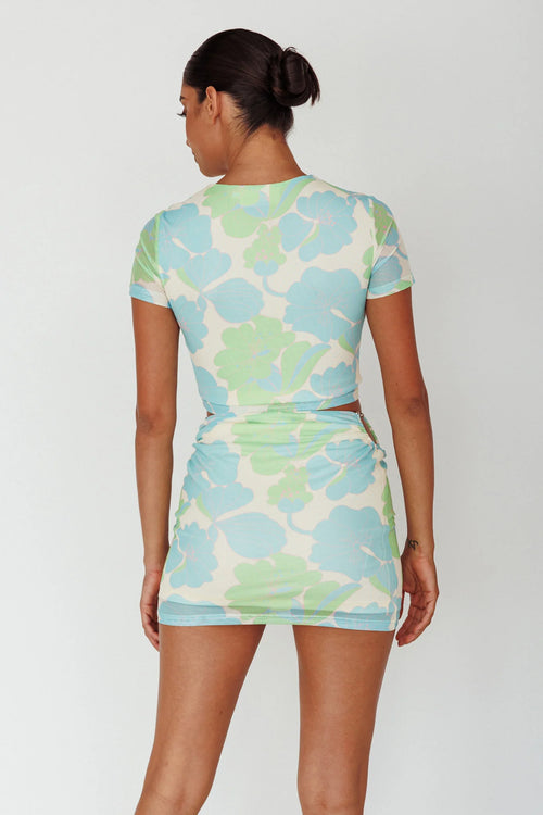 Angelus Short Sleeve Crop Top Printed Cream