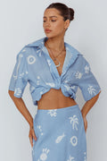Light Aura Button Up Shirt Print Blue White