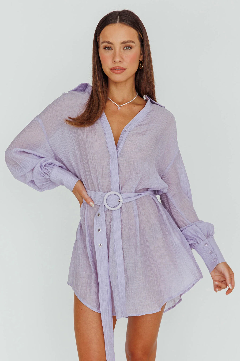 Sady Long Sleeve Shirt Mini Dress Lilac