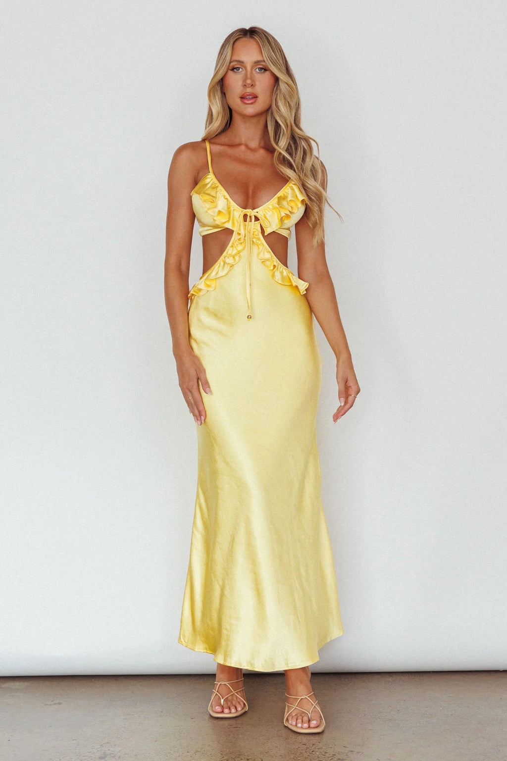 Stole My Heart Frill Trim Maxi Dress Yellow