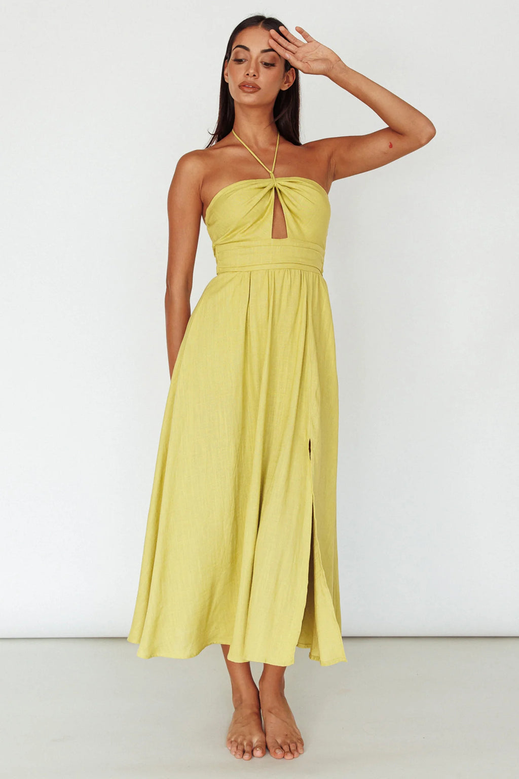 Maravilhosa Keyhole Halter Midi Dress Lime