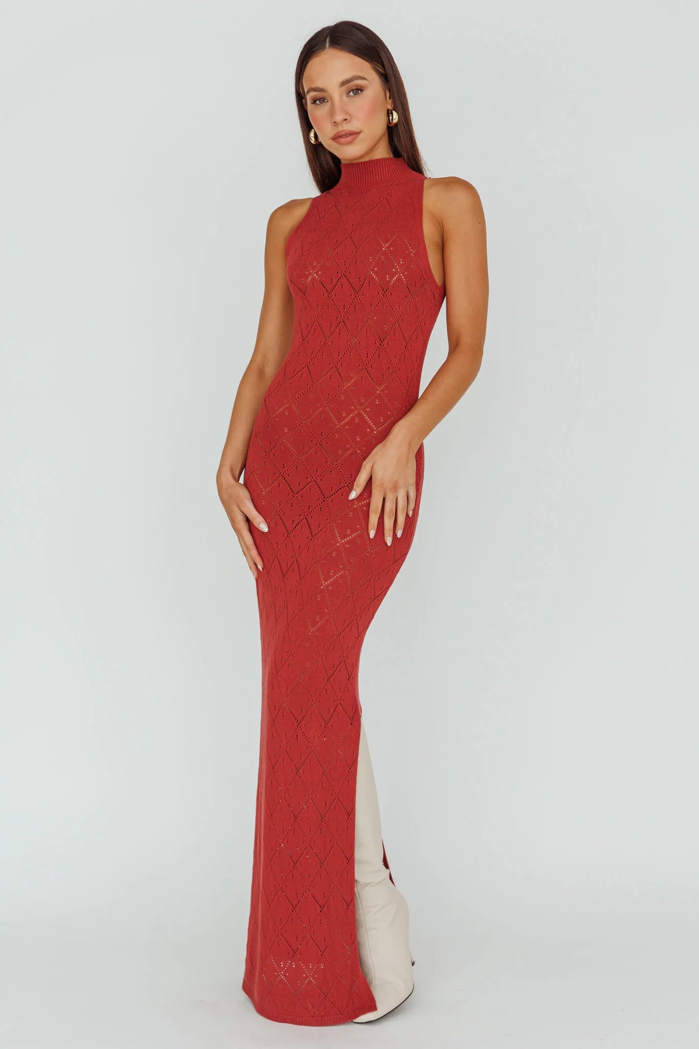 Elisa Sleeveless Crochet Maxi Dress Berry