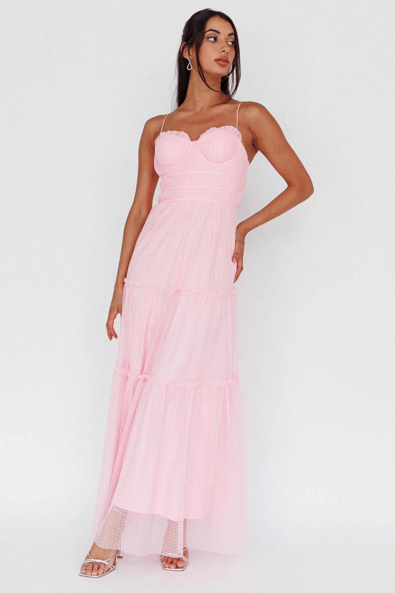 Calla Sweetheart Neckline Hail Spot Midi Dress Pink