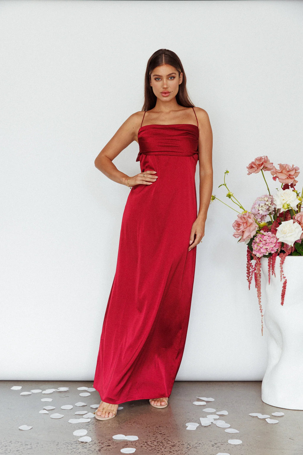 Love Letters Strappy Cowl Back Dress Burgundy