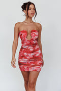 Ember Diamond Neckline Mini Dress Print Red