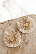 Bali Gold Filigree Fringing Earrings Beige