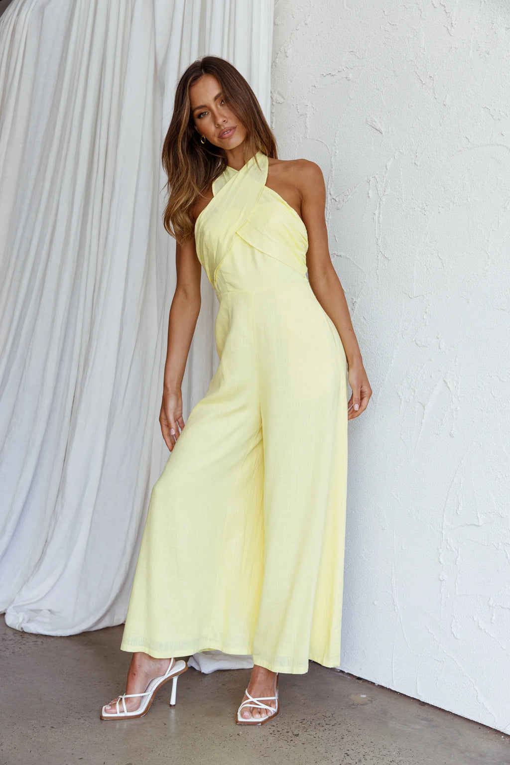 Stars Align Halterneck Jumpsuit Lemon