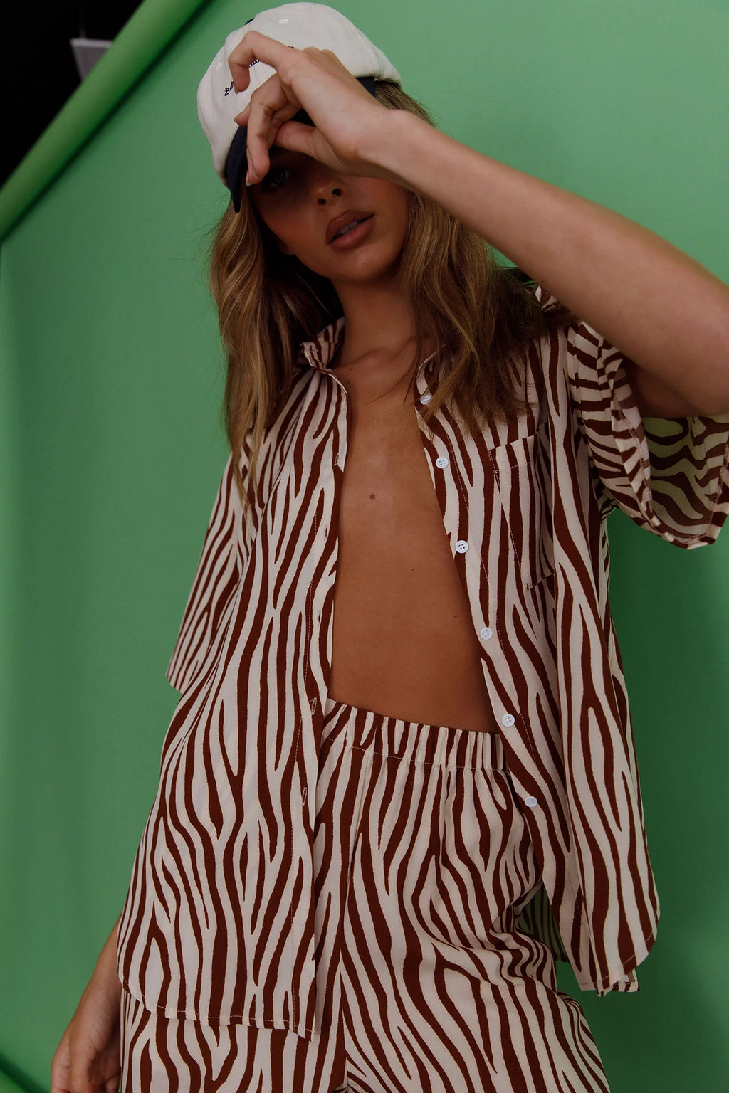 Just A Hunch Button Shirt Zebra Brown