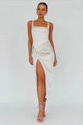 Kristin Knotted Waist Split Midi Dress Champagne
