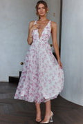 Floating By Plunging Neckline Midi Dress Floral Pink