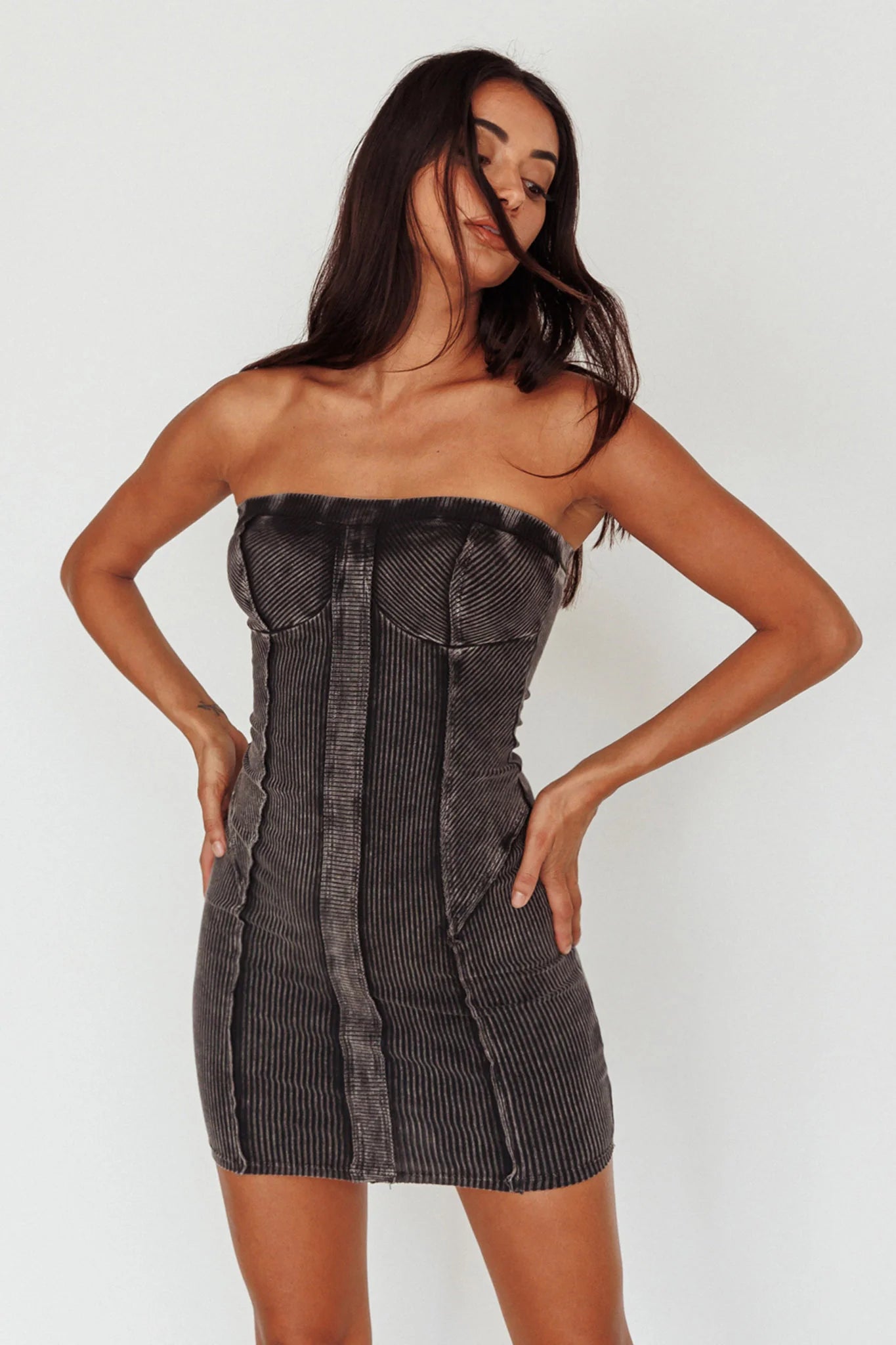 Keep Up Ribbed Bodycon Mini Dress Black
