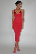 La Bellevilloise Sequin Bust Midi Dress Red