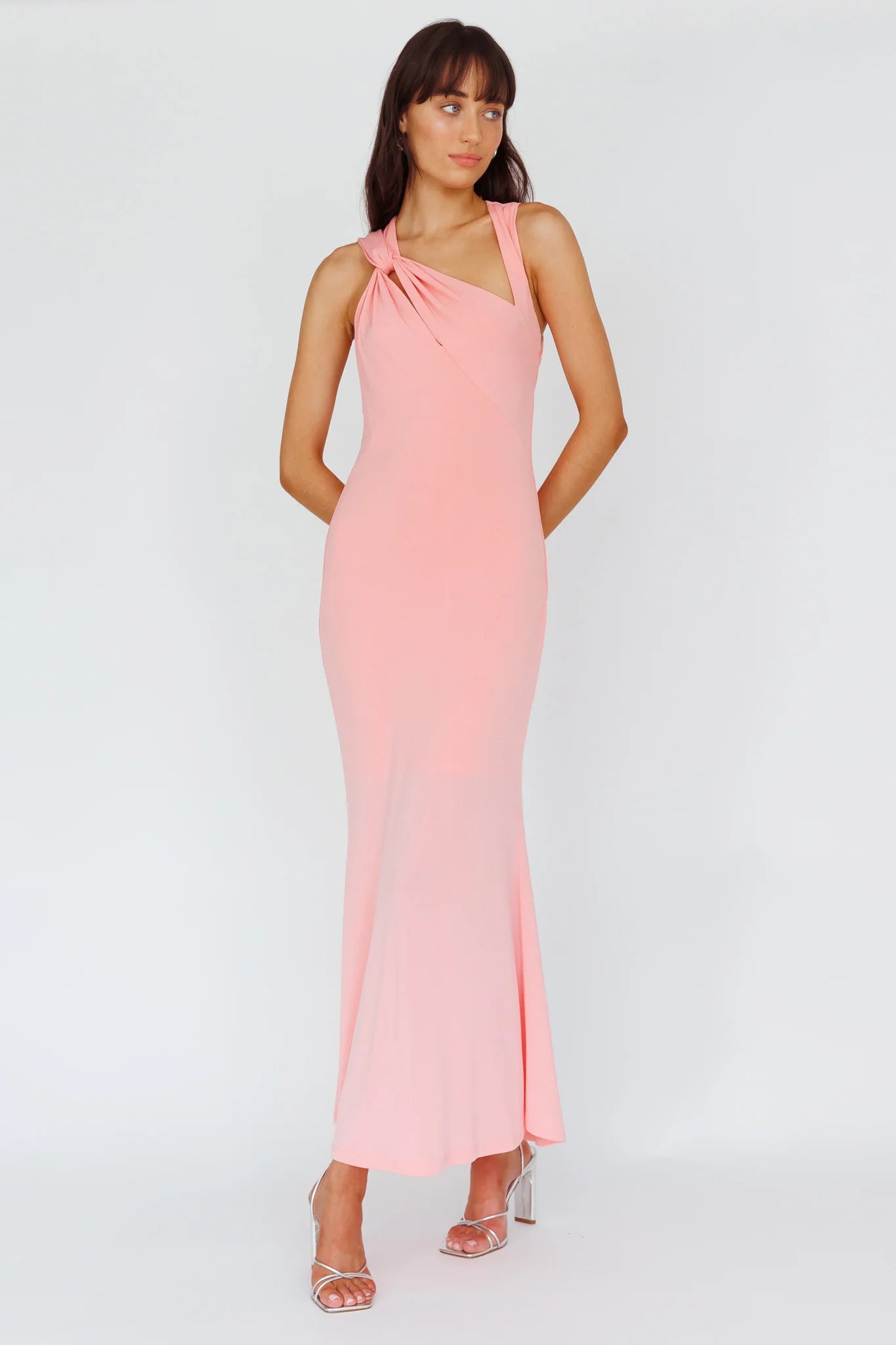 Karyl Shoulder Sash Midi Dress Apricot