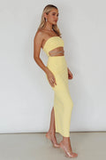 Nohemi Strapless Diamante Midi Dress Yellow