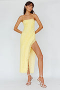 Catriona Split Ruffle Midi Dress Lemon