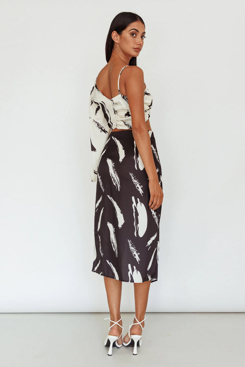 Amina Split Midi Skirt Printed Black