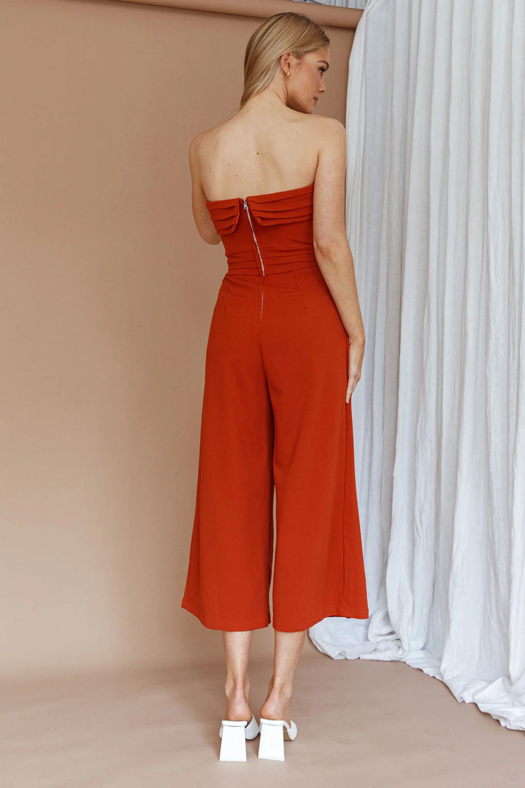 Chosen Strapless Wide Leg Jumpsuit Orange