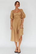 Lille Puff Sleeve Midi Dress Latte
