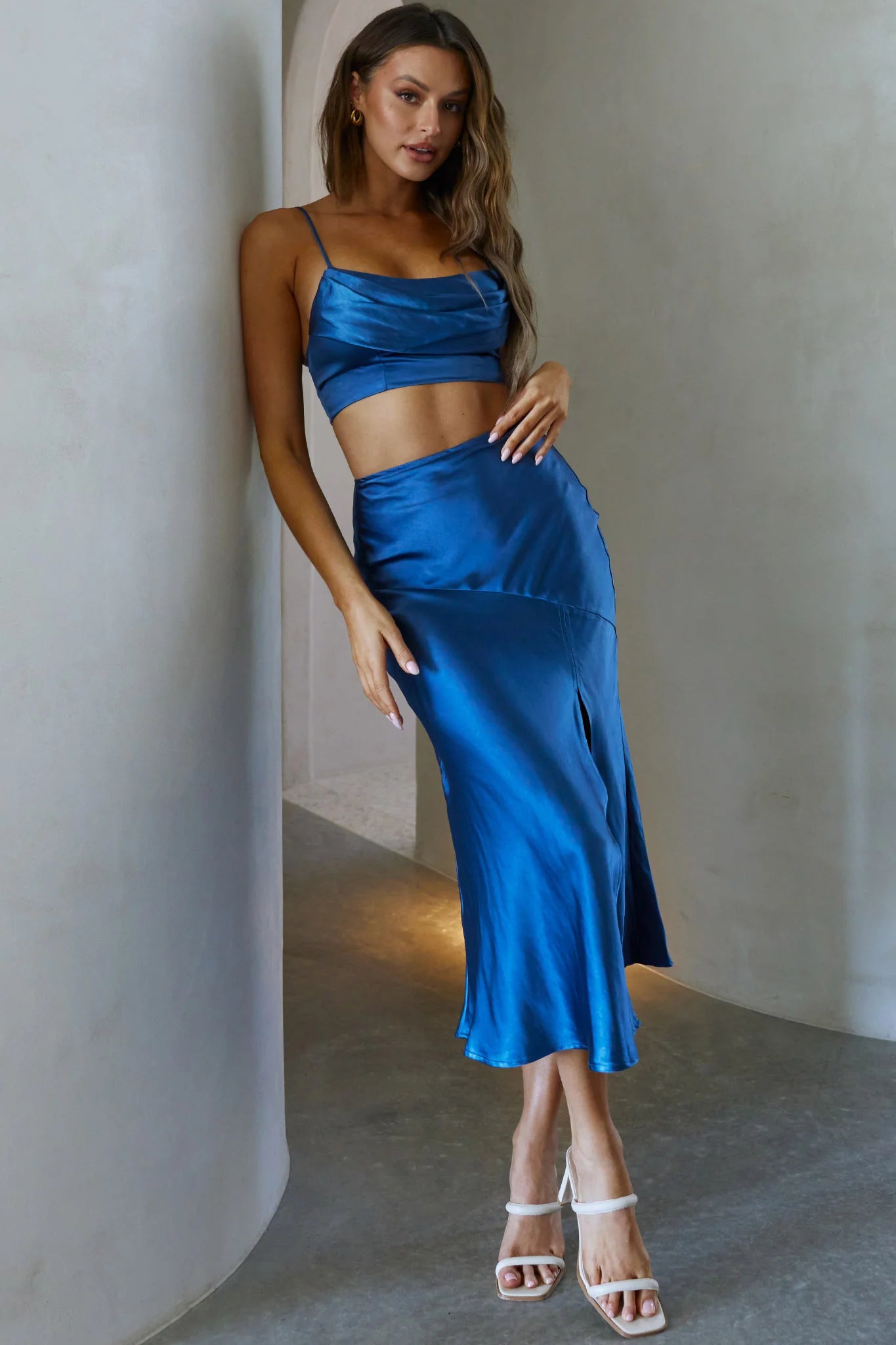 Well Versed Split Midi Skirt Navy