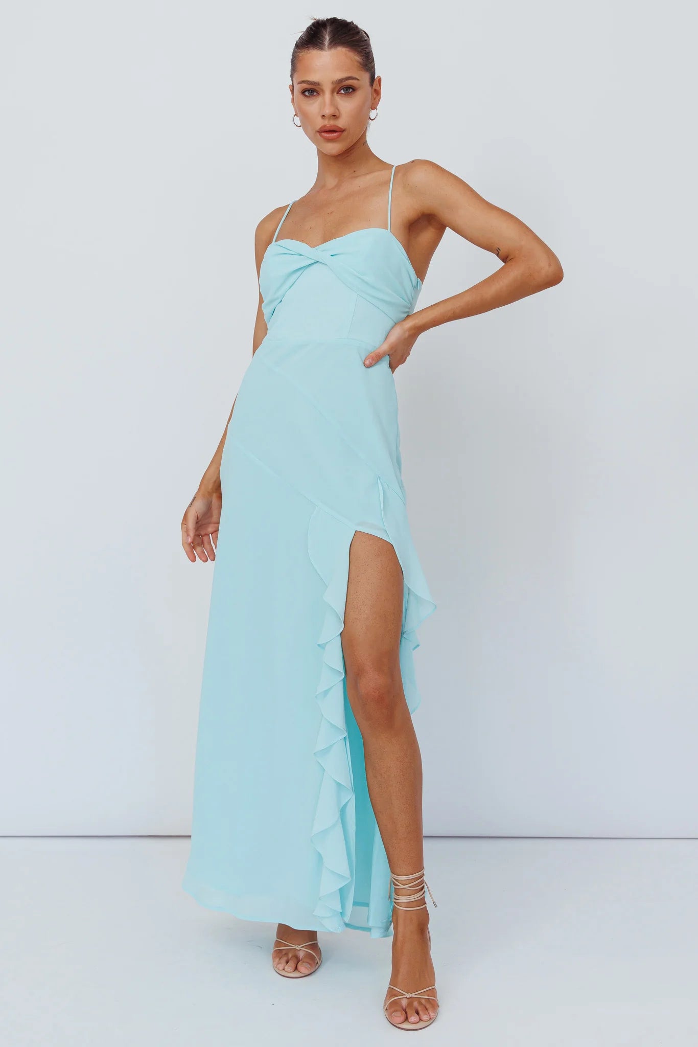 Jayna Ruffle Trim Split Dress Mint